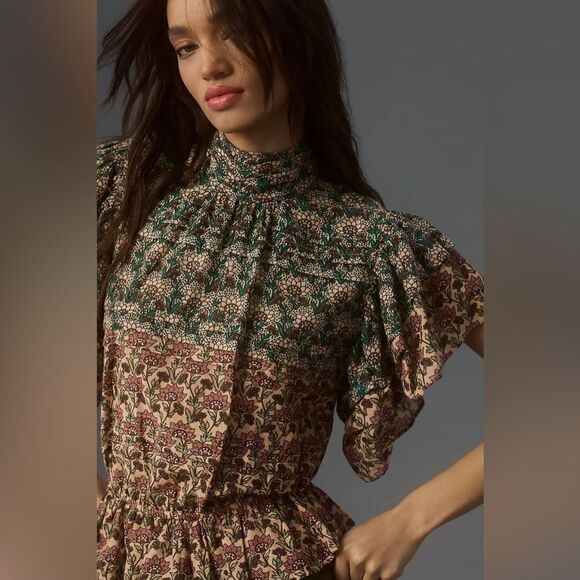 Anthropologie Let Me Be High-Neck Printed Peasant Blouse NWT - Picture 5 of 10